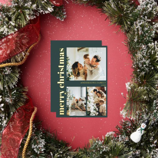 Modern Typography Minimal Green Merry Christmas Folie Feestdagenkaart (Insitu)