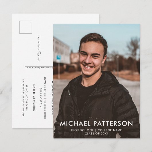 Modern Typography Minimalist Photo Afstuderen Aankondigingskaart (Voorkant / Achterkant)