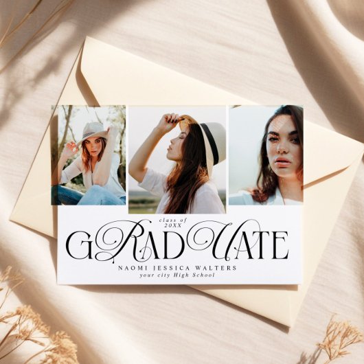 Modern Typography Multi Photo Elegant Graduation Kaart