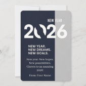 Modern Typography Navy Blue and Silver New Year  Feestdagenkaart (Voorkant)