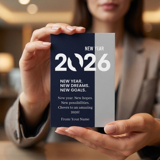 Modern Typography Navy Blue and Silver New Year  Feestdagenkaart