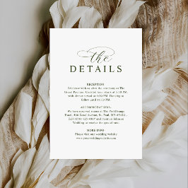 Modern Typography Olive Green Wedding Details Informatiekaartje