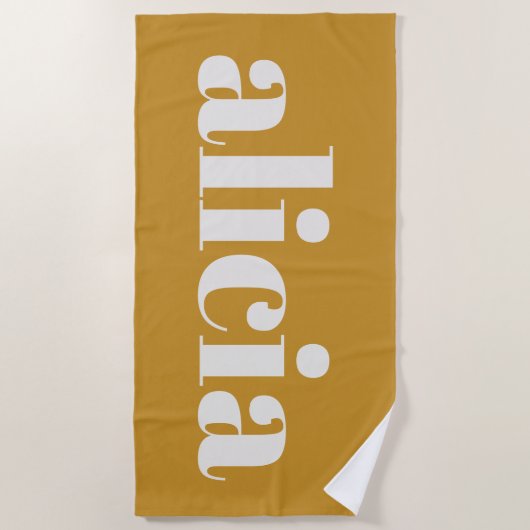 Modern Typography Personalized Name Mustard Yellow Strandlaken (Voorkant)