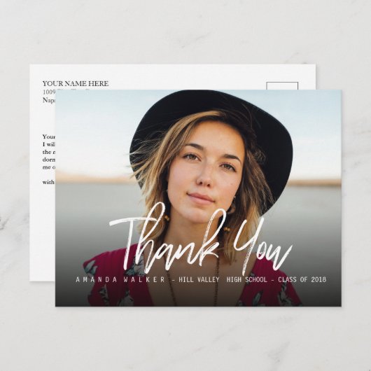 Modern Typography Photo Afstuderen Bedankt Aankondigingskaart (Voorkant / Achterkant)