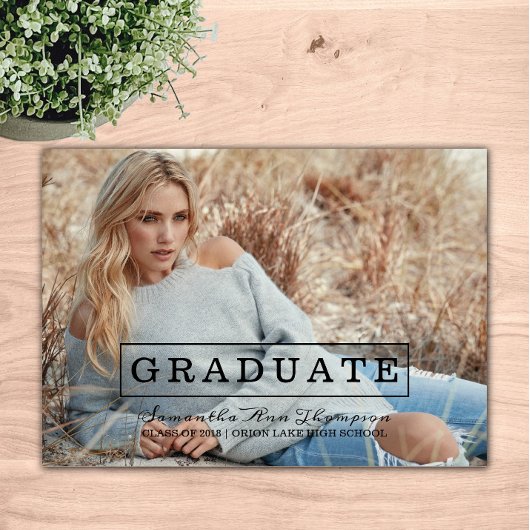 Modern Typography Photo Afstuderen Invite | Zwart Kaart