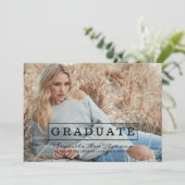 Modern Typography Photo Afstuderen Invite | Zwart Kaart (Staand voorkant)