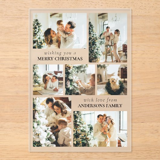 Modern Typography Photo Collage Christmas Card Acryl Uitnodigingen (Voorkant)