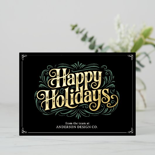 Modern Typography Professional Small Business Logo Folie Feestdagenkaart (Staand Voorkant)