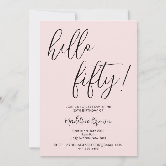 Modern Typography Script Blush Pink 50ste verjaard Kaart (Voorkant)
