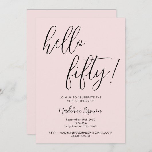 Modern Typography Script Blush Pink 50ste verjaard Kaart (Voorkant / Achterkant)