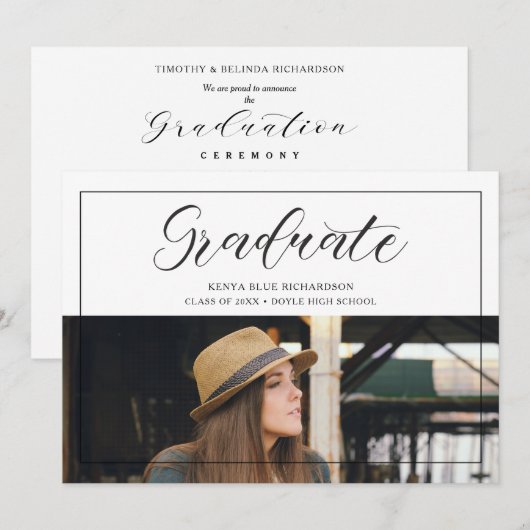 Modern Typography Script Photo Graduate Graduation Kaart (Voorkant / Achterkant)