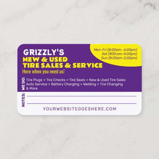 Modern Tyre Services  Visitekaartje (Achterkant)