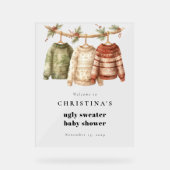 Modern Ugly Sweater Baby shower Welkom Acryl Bord (Voorkant)