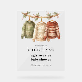 Modern Ugly Sweater Baby shower Welkom Acryl Bord