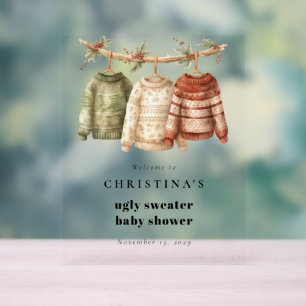 Modern Ugly Sweater Baby shower Welkom Acryl Bord