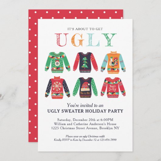 Modern Ugly Sweater Holiday Party Schattige kerstf Kaart (Voorkant / Achterkant)