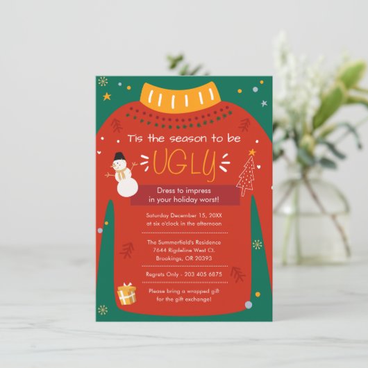Modern Ugly Sweater Kerstparty Kaart (Staand voorkant)