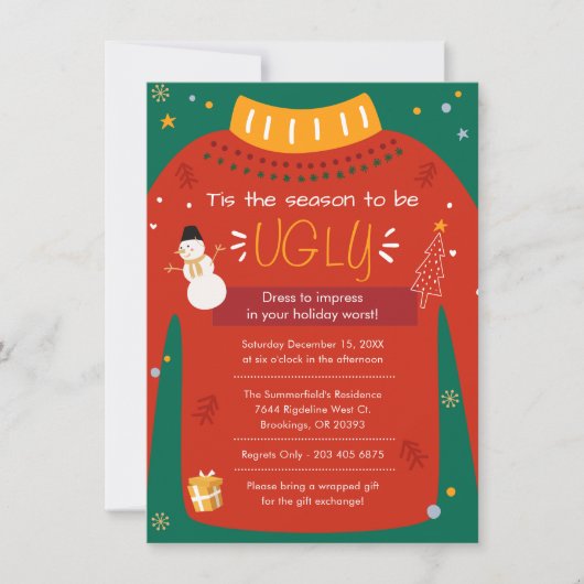 Modern Ugly Sweater Kerstparty Kaart (Voorkant)