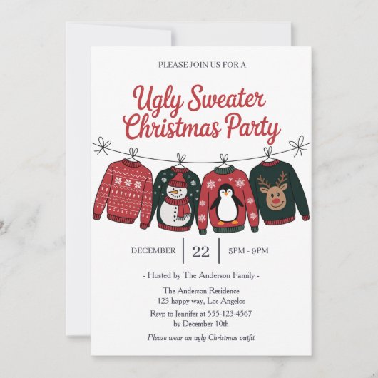 Modern Ugly Sweater Kerstparty Kaart (Voorkant)