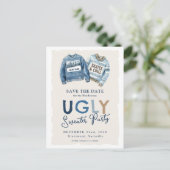 Modern Ugly Sweater Party Save the Date Feestdagenkaart (Staand voorkant)