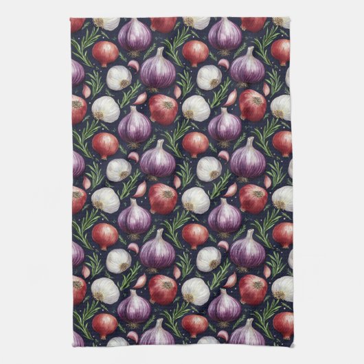 Modern uienpatroon zwart theedoek (Verticaal)