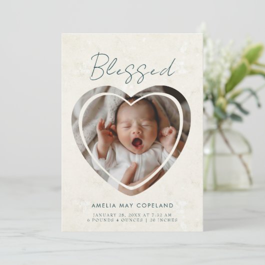 Modern uitgesneden Baby foto geboorte Aankondiging (Staand voorkant)