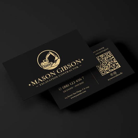 Modern Uitgraving Operator Aannemer Logo Zwart Visitekaartje