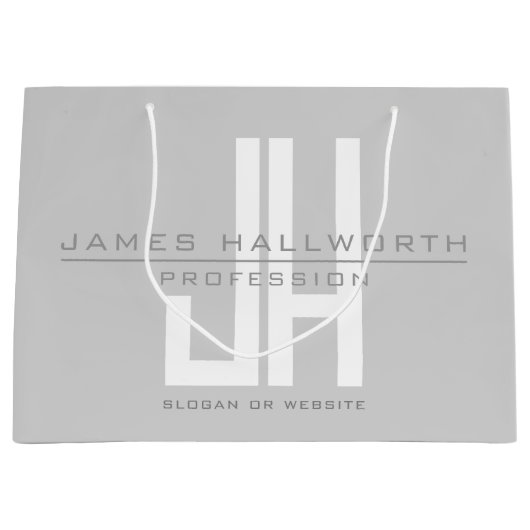 Modern Uitziend Bedrijfsmonogram | Grijs Groot Cadeauzakje (Voorkant)