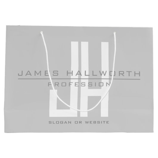 Modern Uitziend Zakelijk Monogram | Grijs Groot Cadeauzakje (Achterkant)