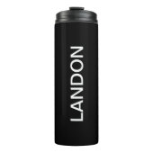 Modern uitziende vet zwart wit tekst thermosbeker (Voorkant)