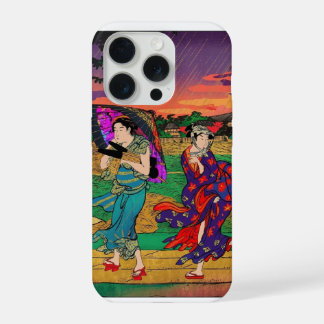 Modern Ukiyo-E Pop Art: Vibrant Rain Walk Edition  iPhone 15 Pro Case