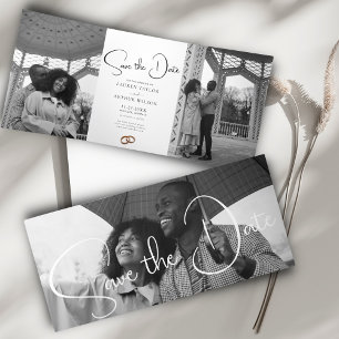 Modern Ultra Chic Minimal Sla de datum fotokaart o Drieluik Uitnodiging