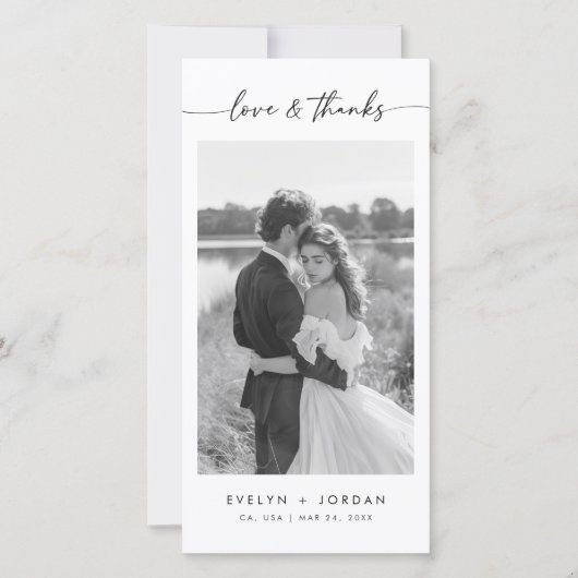 Modern Ultra Minimalist Script Wedding Photo  Bedankkaart (Voorkant)