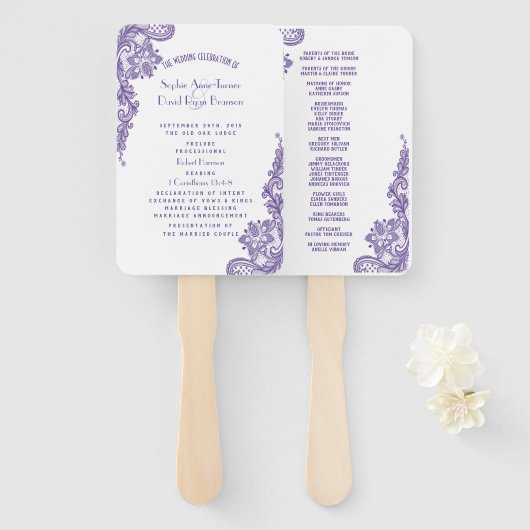 Modern ultra Violet Lace Wedding Programme Handwaaier (Voorkant en achterkant)