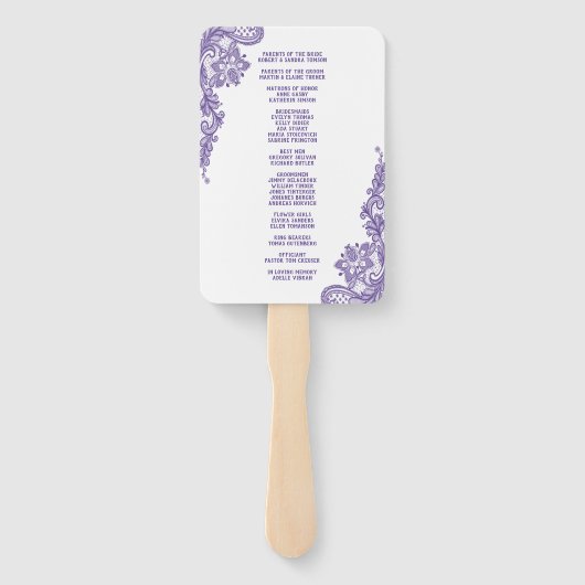 Modern ultra Violet Lace Wedding Programme Handwaaier (Achterkant)