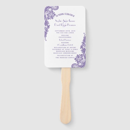 Modern ultra Violet Lace Wedding Programme Handwaaier (Voorkant)