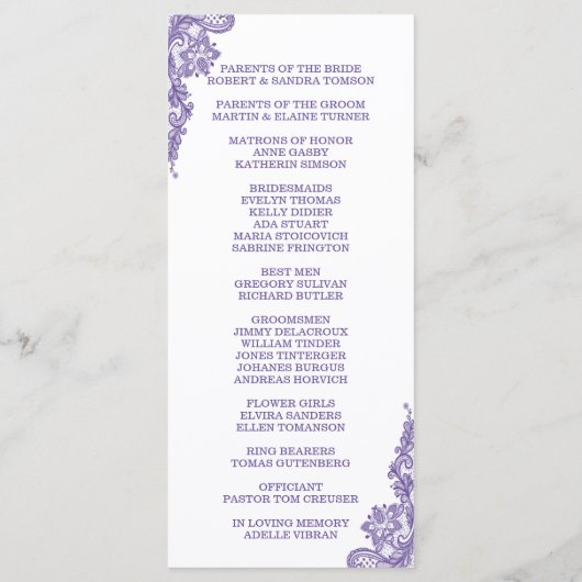 Modern ultra Violet Lace Wedding Programme Programmakaart (Achterkant)