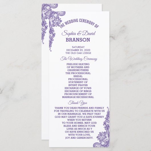Modern ultra Violet Lace Wedding Programme Programmakaart (Voorkant / Achterkant)
