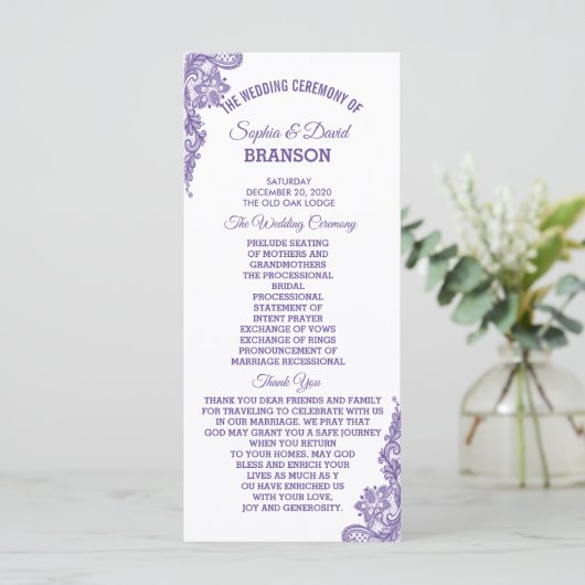 Modern ultra Violet Lace Wedding Programme Programmakaart (Staand voorkant)