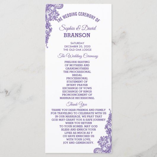 Modern ultra Violet Lace Wedding Programme Programmakaart (Voorkant)