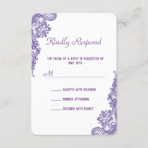Modern ultra Violet Lace Wedding RSVP Uitnodigen