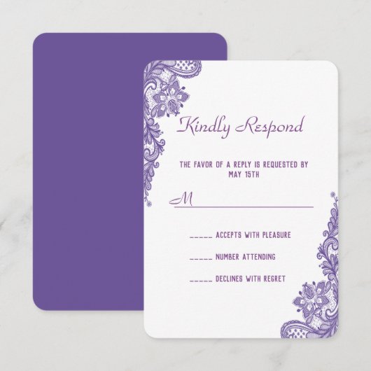 Modern ultra Violet Lace Wedding RSVP Uitnodigen (Voorkant / Achterkant)