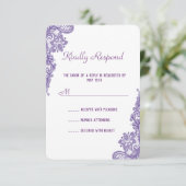 Modern ultra Violet Lace Wedding RSVP Uitnodigen Kaartje (Staand voorkant)