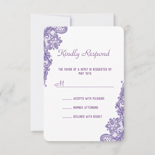 Modern ultra Violet Lace Wedding RSVP Uitnodigen Kaartje (Voorkant)