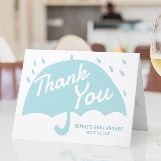 Modern Umbrella Rain Baby shower Boy Dank je Bedankkaart
