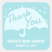 Modern Umbrella Rain Baby shower Boy Dank je Vierkante Sticker (Voorkant)