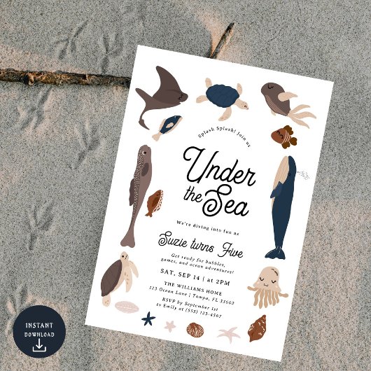 Modern Under the Sea 5th Birthday Kaart