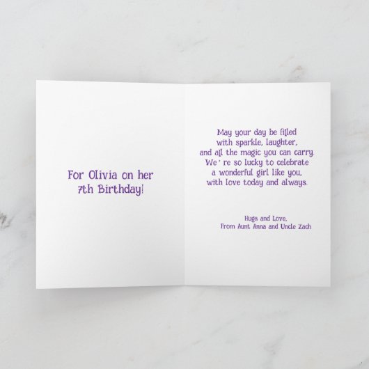 Modern Unicorn Custom Girl's Family Verjaardag Kaa Kaart (Binnen)