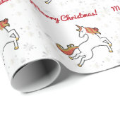 Modern Unicorn Glitter Snowflakes Merry Kerstry Cadeaupapier (Rol Hoek)