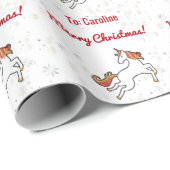 Modern Unicorn Glitter Snowflakes Name Merry Xmas Cadeaupapier (Rol Hoek)